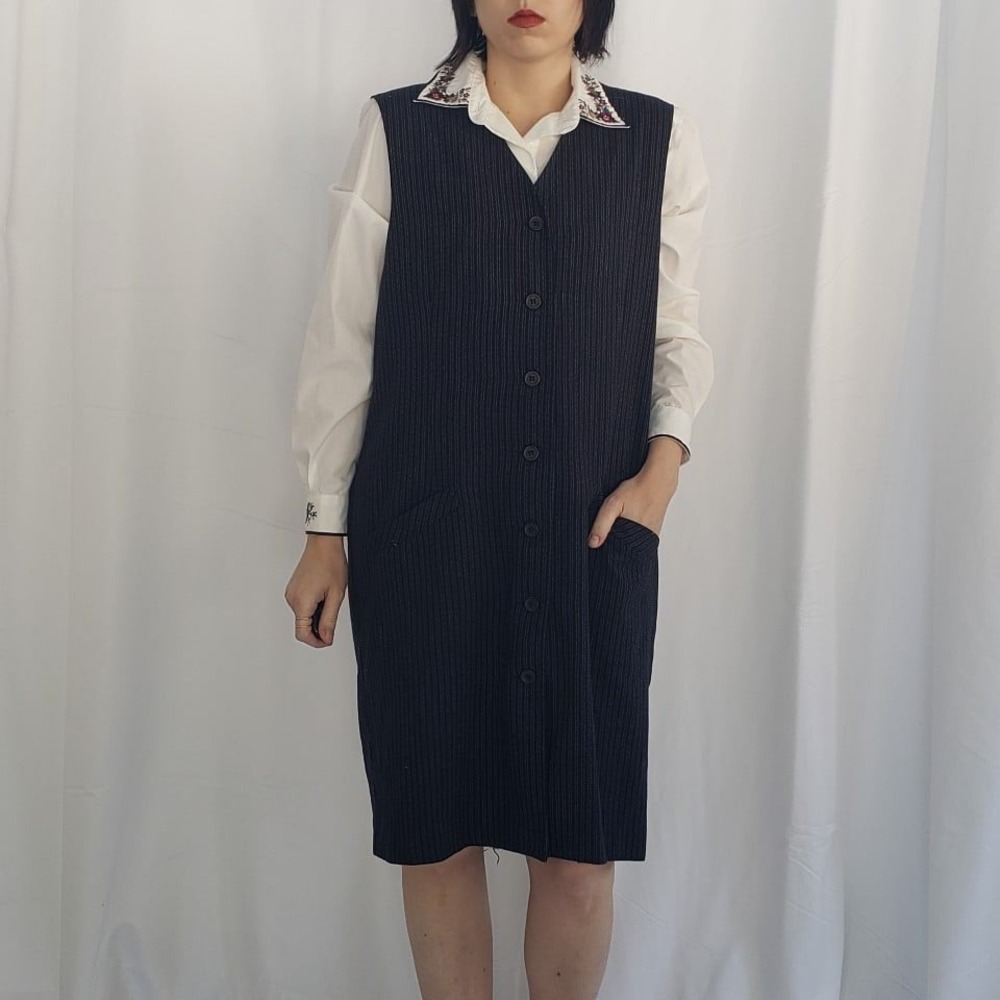 90s Blue Pinstripe Jumper Dress